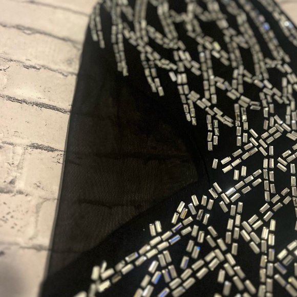 Banjul Floor Length Formal Black Mesh Sheer Spaghetti Strap Dress w/ Rhinestone - Picture 9 of 9